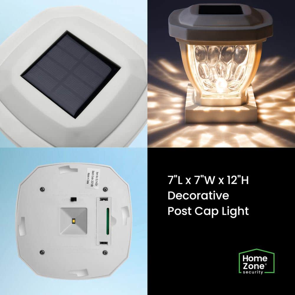 White Solar LED Post Cap Lights with Rippled Glass, 2-Pack