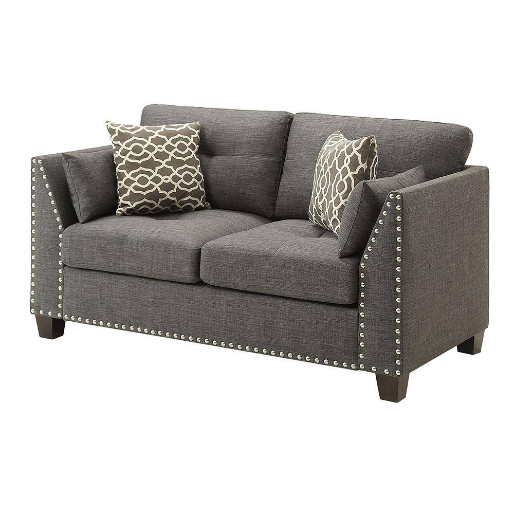 Laurissa 58" Gray Linen Tufted Loveseat with Nailhead Trim