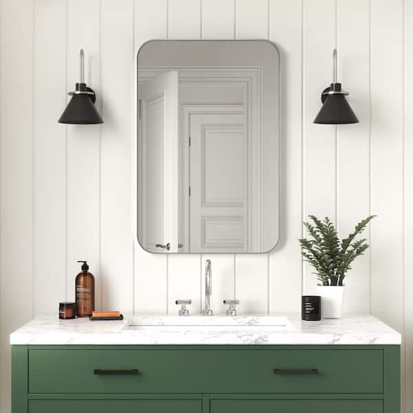 better bevel 24 in. x 36 in. Metal Framed Rounded Rectangle Bathroom Vanity  Mirror in Silver 20014 The Home Depot