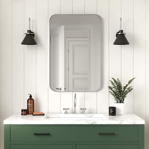 30 in. x 40 in. Metal Framed Rounded Rectangle Bathroom Vanity Mirror in Silver