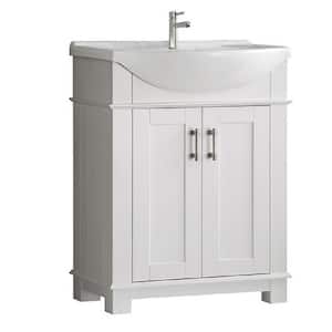 Hudson 30 in. W Traditional Bathroom Vanity in White with Ceramic Vanity Top in White with White Basin