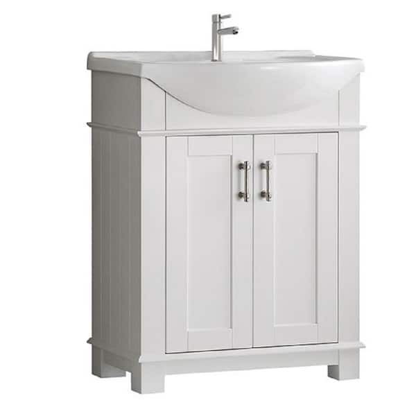 Fresca Hudson 30 in. W Traditional Bathroom Vanity in White with Ceramic Vanity Top in White with White Basin