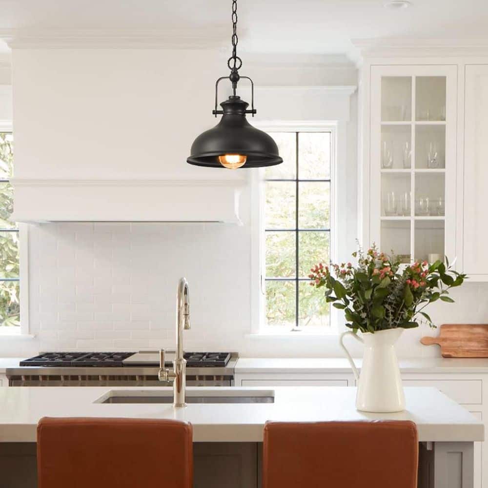 60-Watt 1-Light Matte Black Industrial Dome Pendant Light with Metal Shade, Kitchen Island (Bulb Not Included) price history on PriceWatchPro