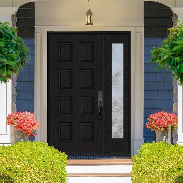 Regency 59 in. x 96 in. 8-Panel LHIS Onyx Stain Mahogany Fiberglass Prehung Front Door with 14 in. Sidelite