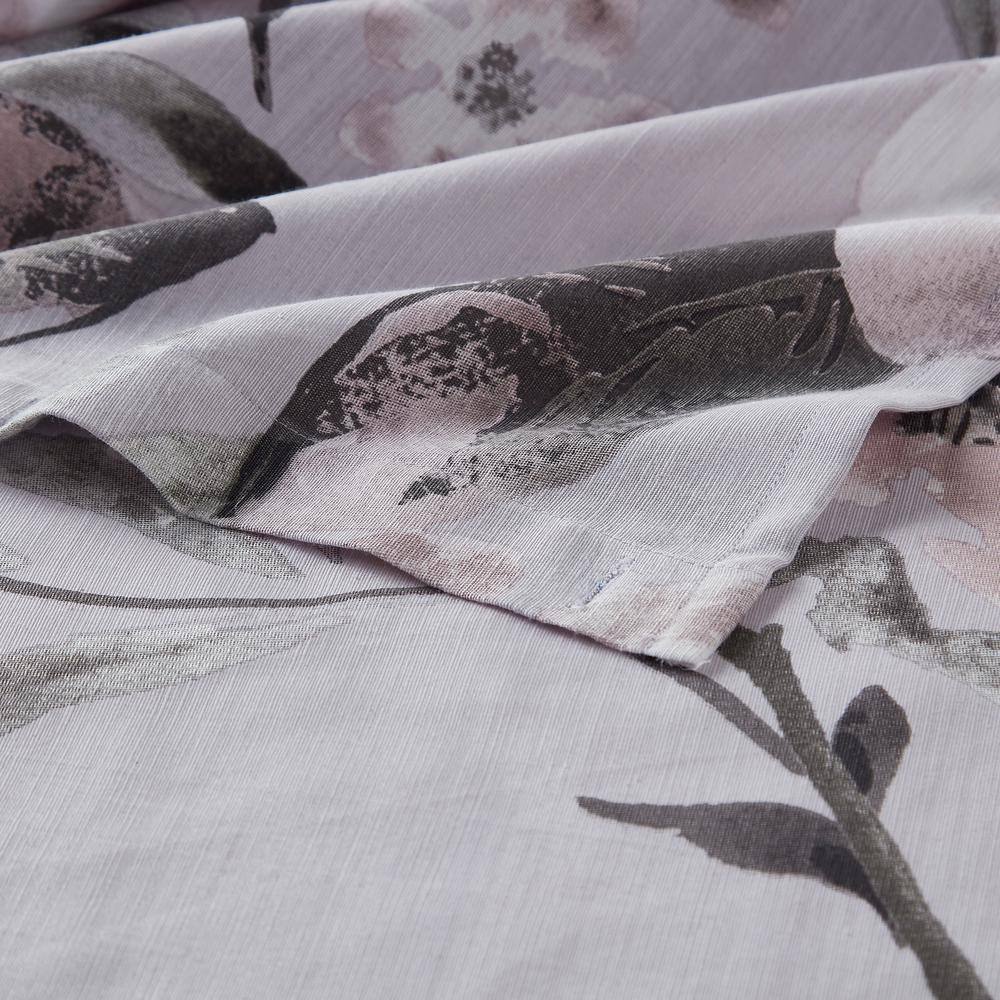 Lilac Floral Cotton Shower Curtain with Liner