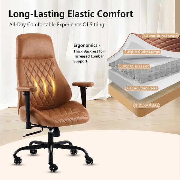 Faux Leather High Back Office Chair Ergonomic Computer Chair in Brown with Lumbar Support Adjustable Height