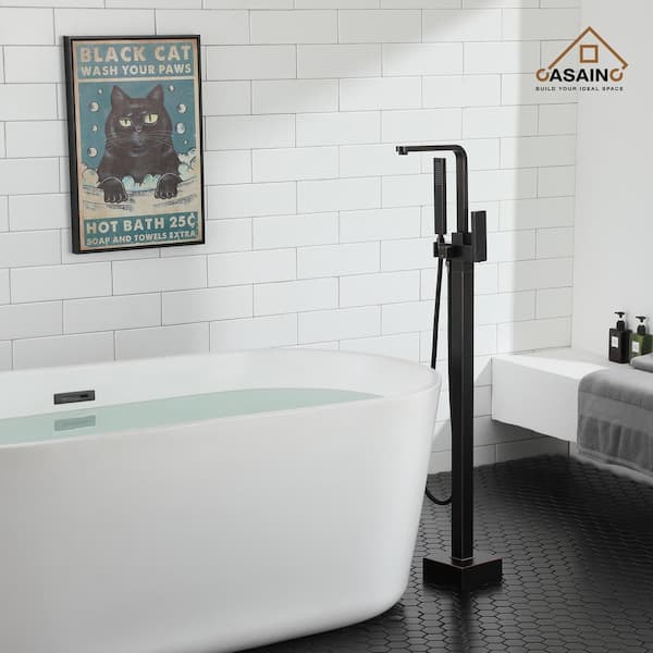 1-Handle Freestanding Tub Faucet with Handheld Shower Head in Oil Rubbed Bronze