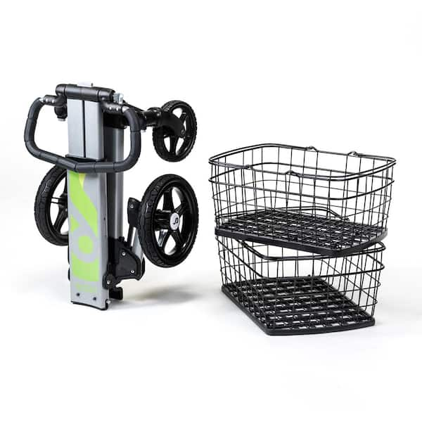 Cargo Cart Company Folding Aluminum Cleaning Cart with Removable Baskets  Swivel Front Wheels, Silver