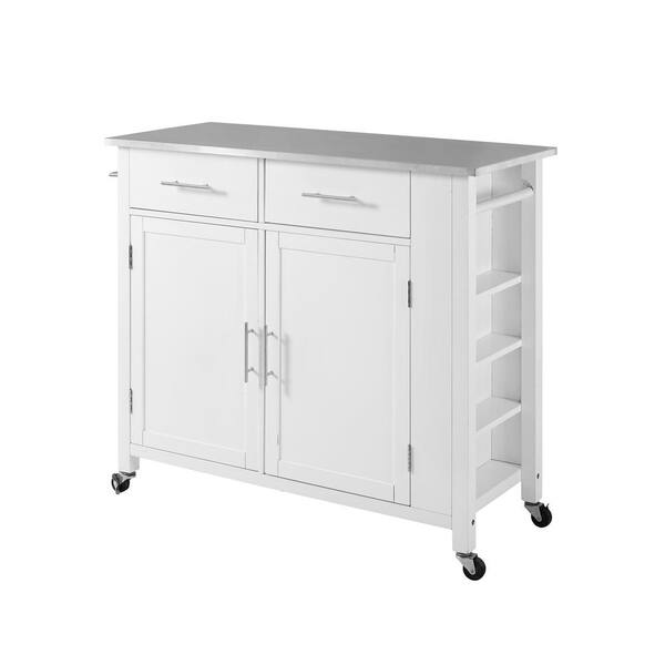 Crosley Furniture Savannah White With, Crosley Furniture Rolling Kitchen Island With Stainless Steel Top White