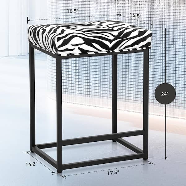 24 in. Black Zebra Print Thick Cushion Backless Bar Stool Metal Steel Frame Base with Footrest (Set of 2)