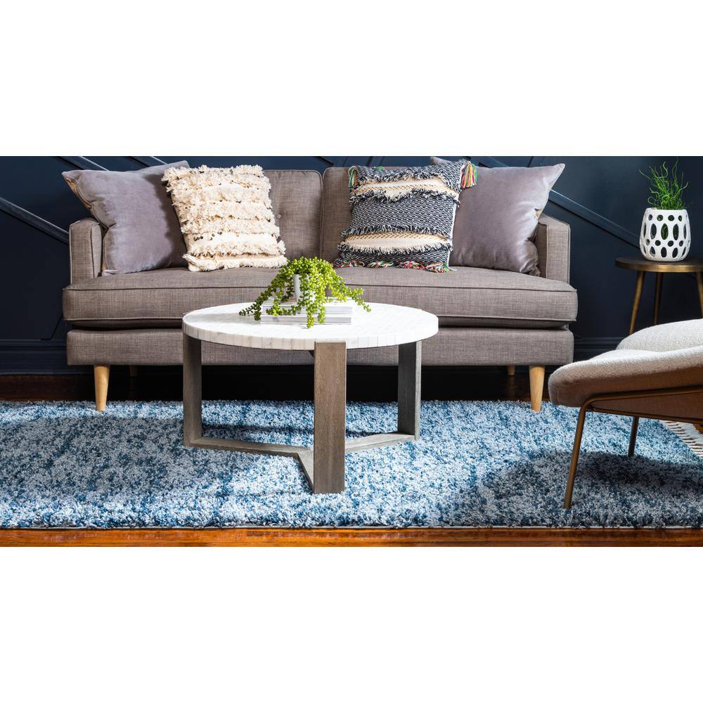 Blue Geometric Braided Handmade 9' x 12' Shag Rug