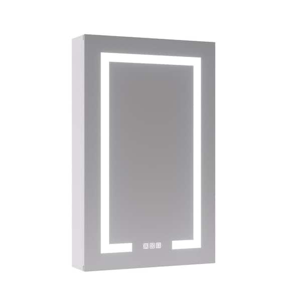 AZDHOME 20 in. W x 32 in. H Rectangular Silver Aluminum Recessed/Surface Mount Left Medicine Cabinet with Mirror, Dimming