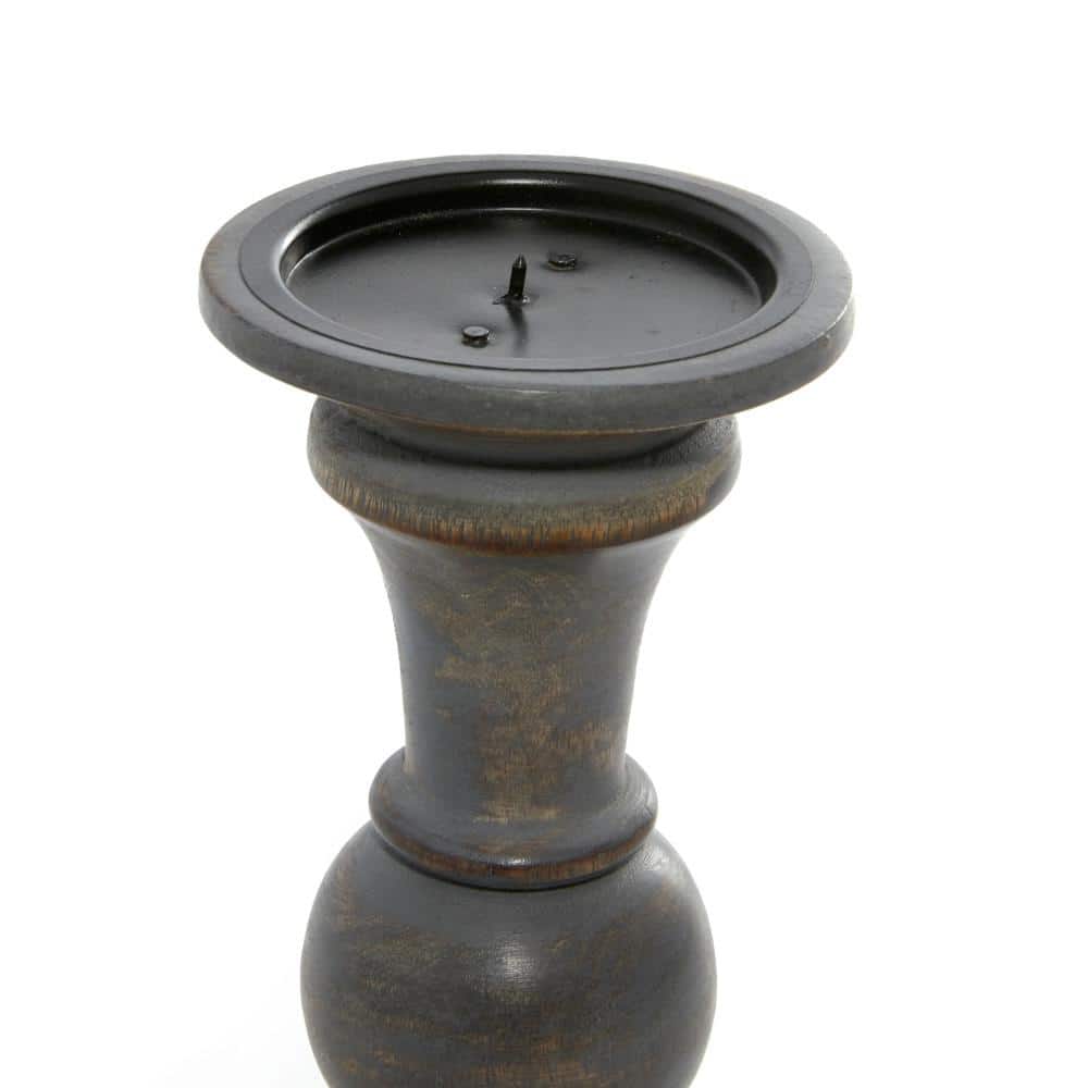 Dark Brown Matte Wood Pillar Candle Holders Set of 3