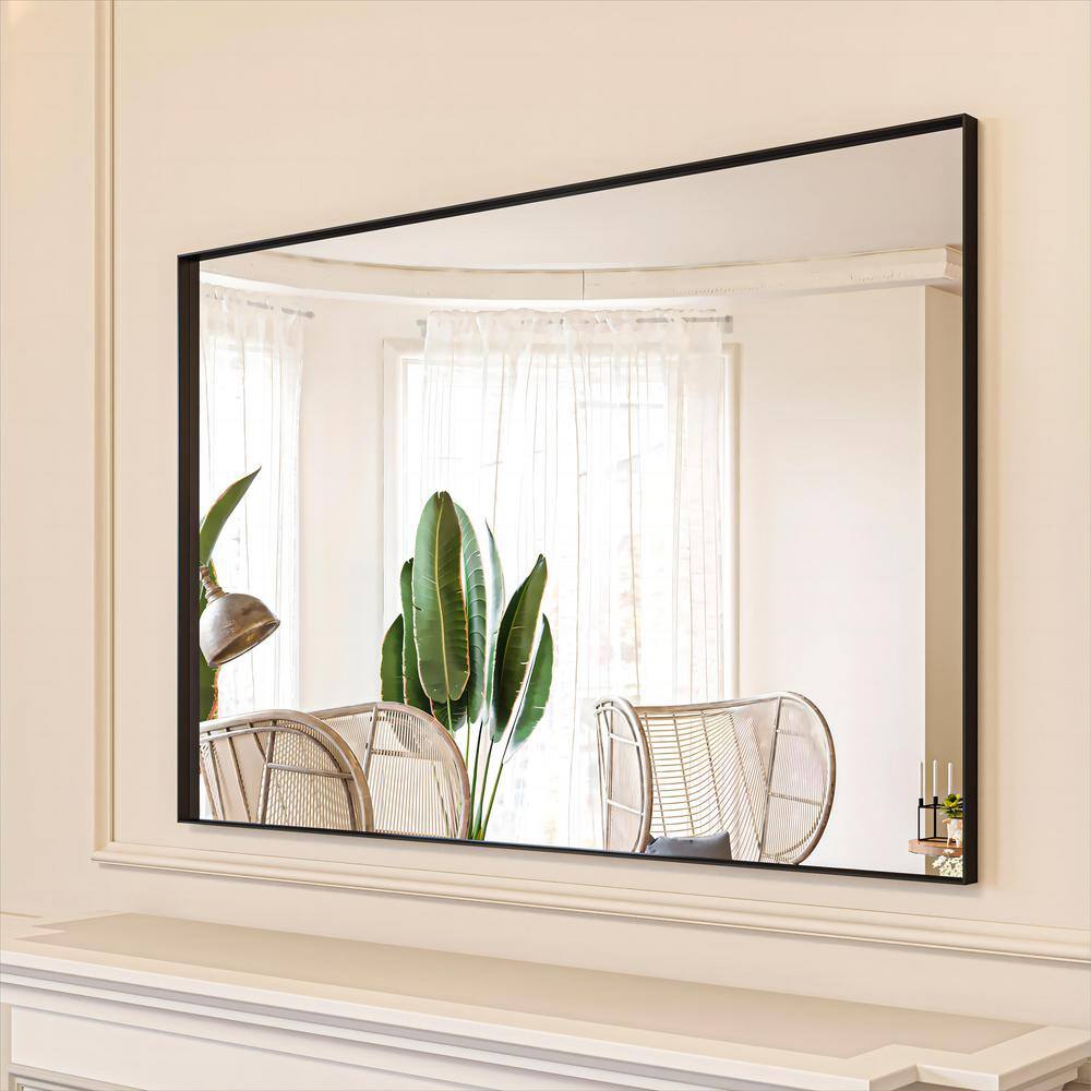 48 in. W x 32 in. H Black Aluminum Rectangle Framed Tempered Glass Wall-mounted Mirror price history on PriceWatchPro