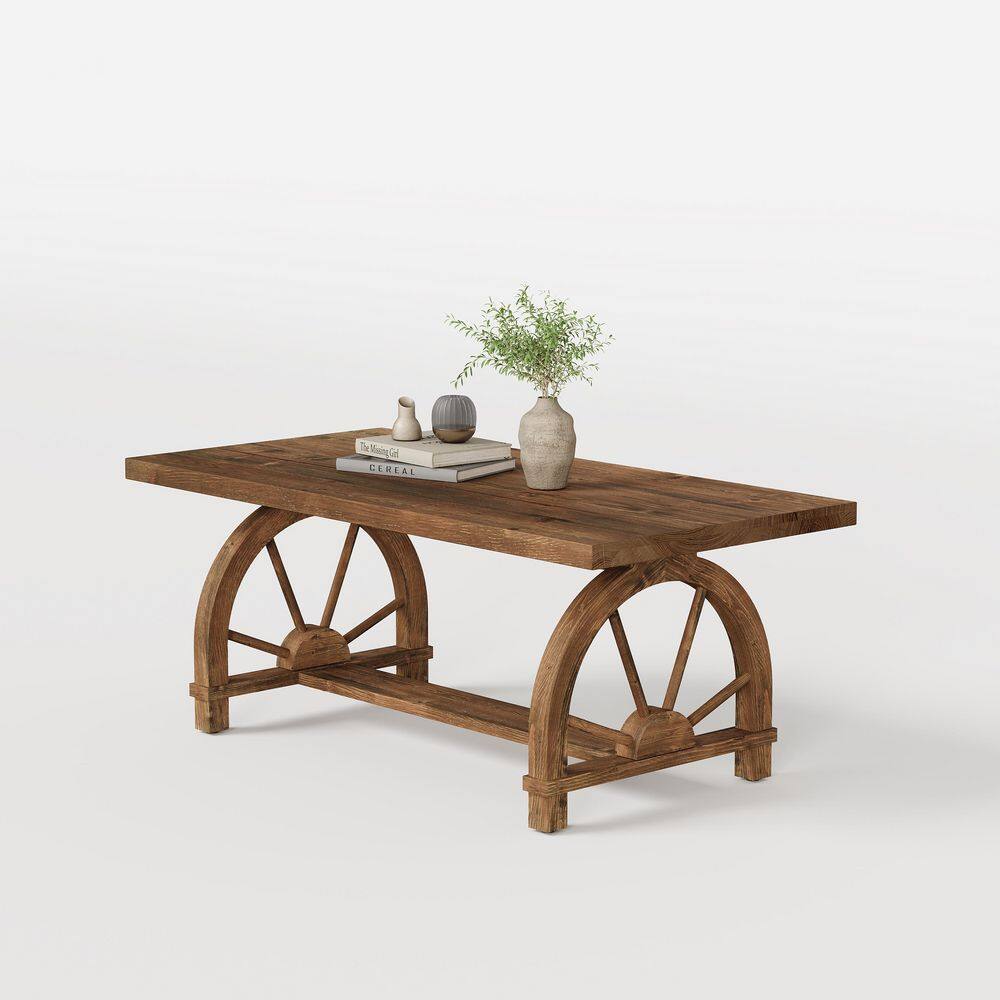 Allan 47.24 in. Brown Rectangle Solid Wood Coffee Table with Half-Round Legs, Retro Living Room Center Table