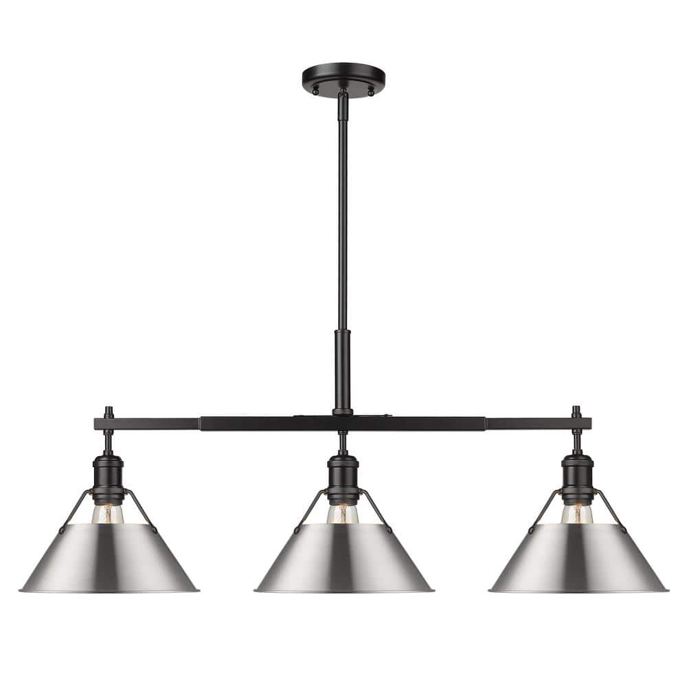 Matte Black and Brass 36" Transitional Island Pendant with Glass Shades