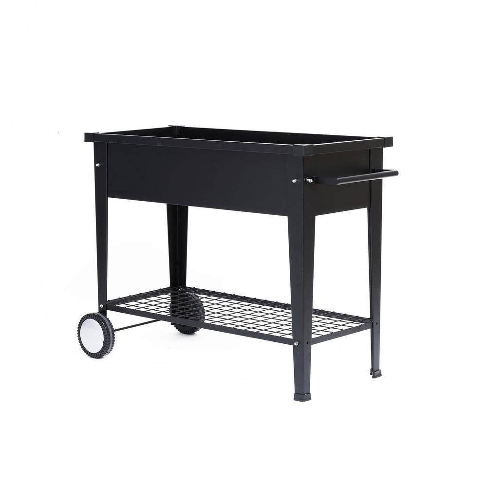 Black Metal Mobile Raised Garden Bed Planter with Wheels