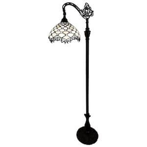 62 in Brown and White Traditional Shaped Standard Floor Lamp With White Tiffany Glass Bowl Shade