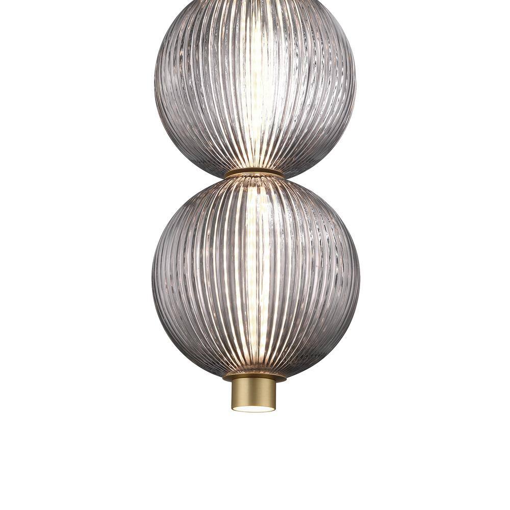 Gold and Smoke Ribbed Glass 2-Light LED Pendant