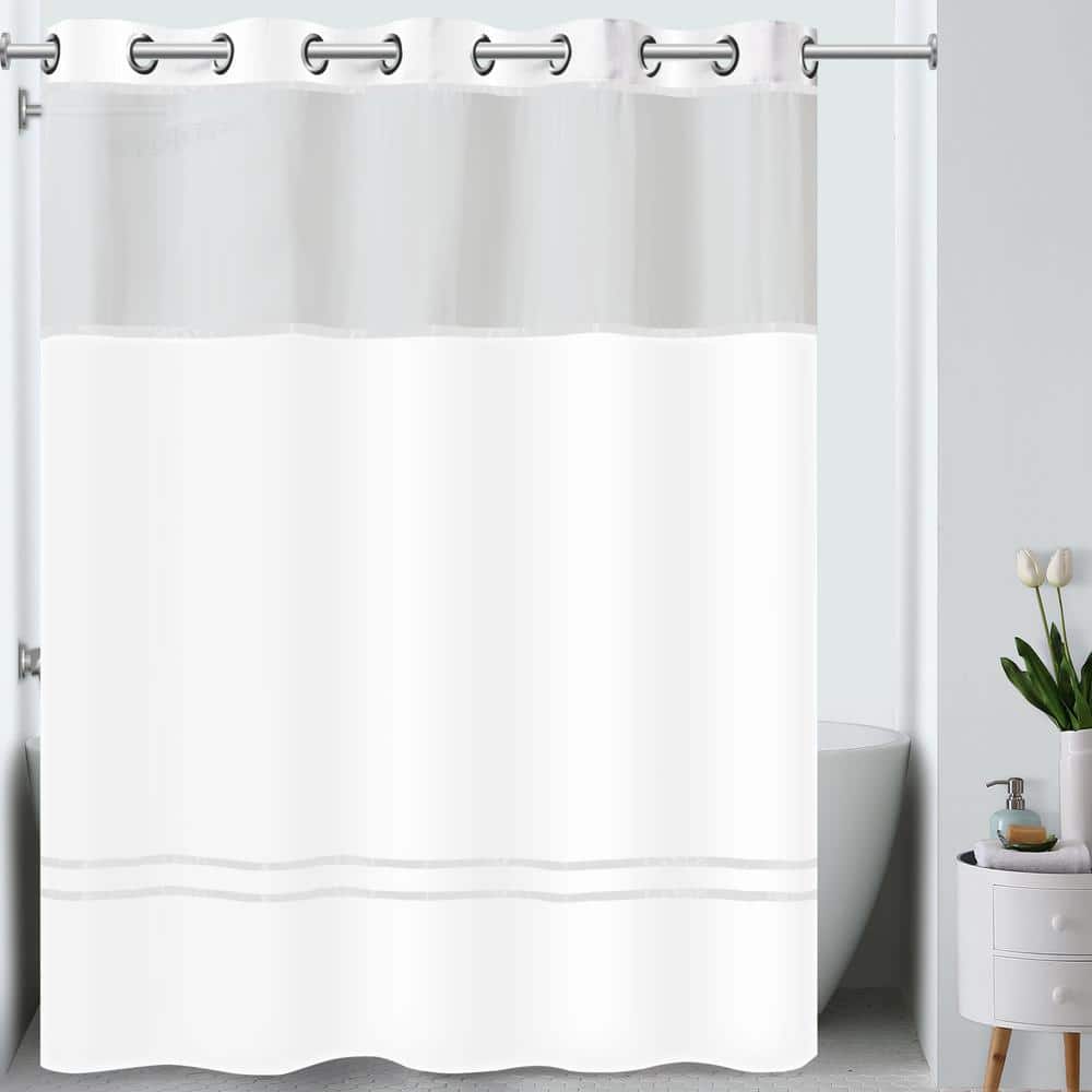 HOOKLESS Escape 71 in. W x 74 in. L Polyester Shower Curtain in White  RBH49BBM04 - The Home Depot