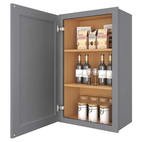 HOMEIBRO 21 in. W x 12 in. D x 30 in. H in Shaker Gray Plywood Ready to Assemble Wall Cabinet 1-Door 2-Shelves Kitchen Cabinet