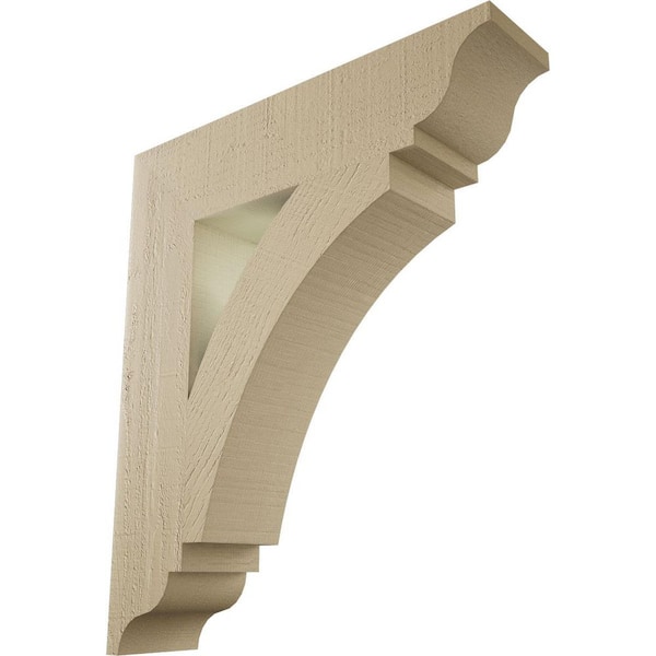 Ekena Millwork 5.5 in. x 28 in. x 24 in. Thorton Traditional Rough Cedar Woodgrain Timberthane Polyurethane Bracket, Primed Tan