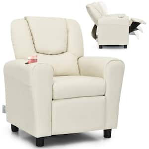Beige Faux Leather Upholstery Kids Recliner Couch Chair with Cup Holder Black