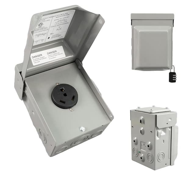 30 Amp RV Outlet Box, NEMA TT-30R 125V Outdoor Weatherproof and Lockable Receptacle Panel for RVs, Campers