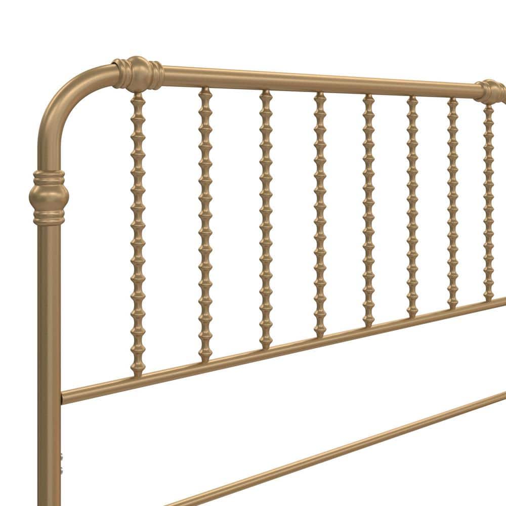 Gold Full Metal Bed with Scrollwork Headboard