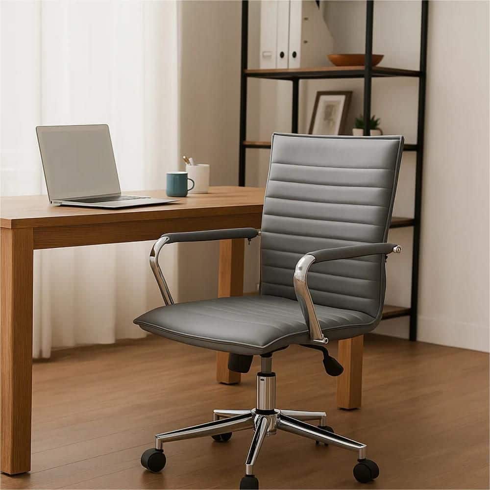 Kenny Vinyl Metal Base Office Grade Chair in Gray and Chrome Arms