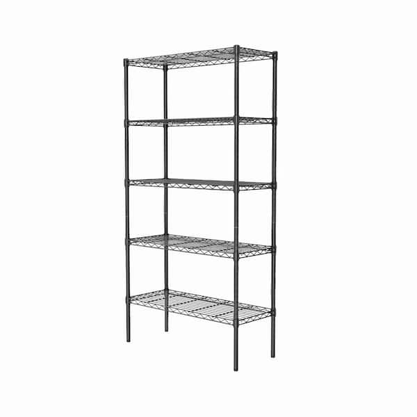 5-Tier Iron Storage Shelving Unit, Heavy Duty Wire Shelf Height Adjustable for Living Room, Kitchen, Garage, Black