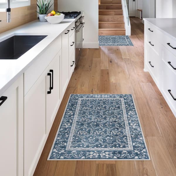 Crystal Print Vela Navy/Ivory 2 ft. x 4 ft. Floral Digitally Printed Polyester Area Rug (2-Pack)
