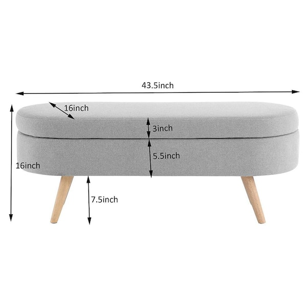 Ottoman Gray Oval Storage Bench(16 in. H x 43.5 in. W x 16 in. D