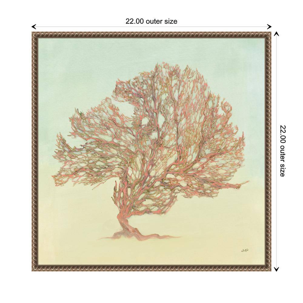 Sea Fern II Pink and Green Canvas Wall Art with Bronze Frame