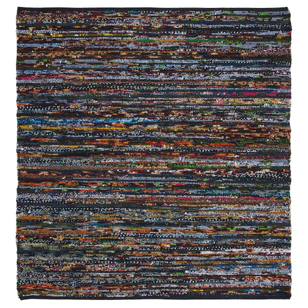 SAFAVIEH Rag Rug Black/Red 6 ft. x 6 ft. Square Striped Area Rug