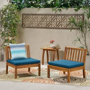25.5 in. D x 25.5 in. W x 26.75 in. H, 2-Sets Brown Outdoor Acacia Wood Club Chair With Dark Teal Cushion