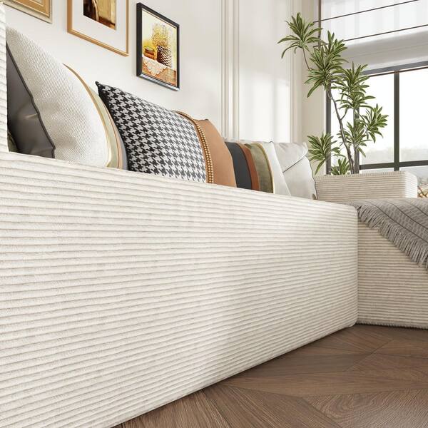 FUFU&GAGA Rowen 105.9 in. Wide Square Arm Corduroy L-Shaped