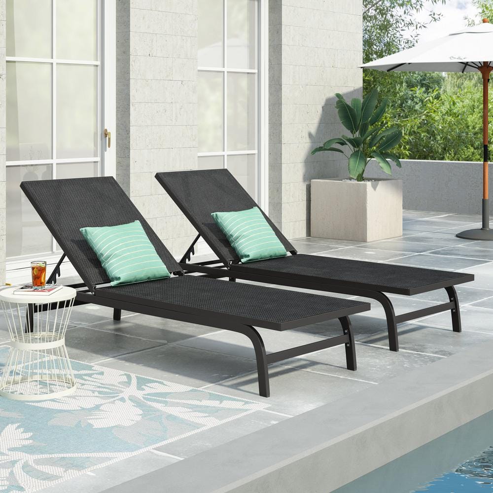 Noble House Finn Dark Grey 2-piece Metal And Faux Rattan Outdoor Chaise 