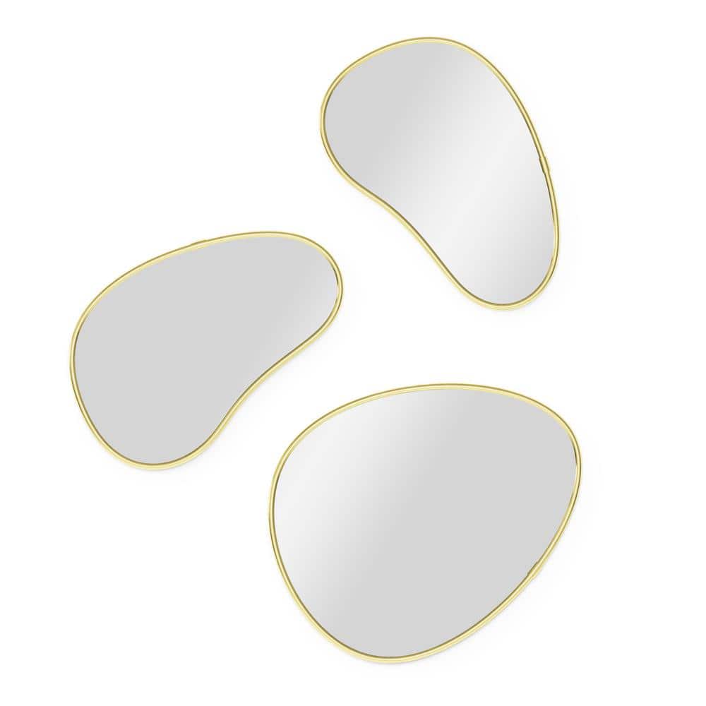 Set of 3 Whimsical Pebble Wall Mirrors in Brass Finish