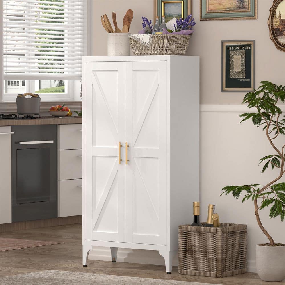 47 in. White Steel Kitchen Storage Cabinet, 4-Tier Bookcase w/ Adjustable Shelves for Dining Area, Bedroom and Office price history on PriceWatchPro