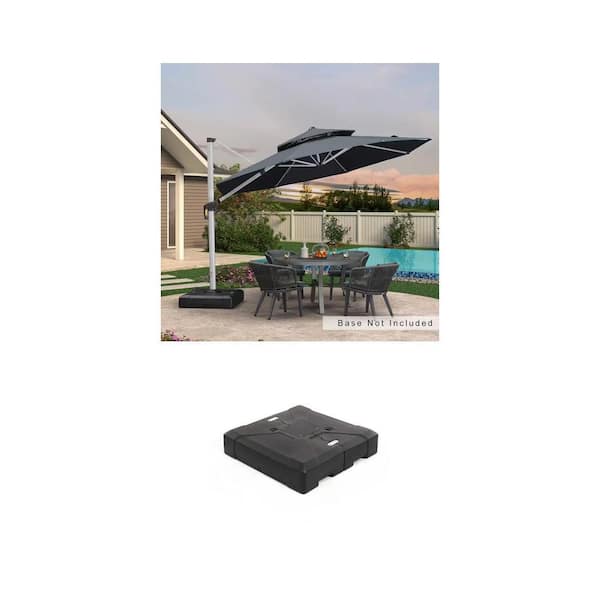 11 ft. Octagon Gray Cantilever Umbrella and 220 lbs. Black Umbrella Base