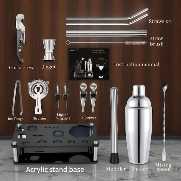 Numhew 18-Piece Silver Professional Cocktail Shaker Set and