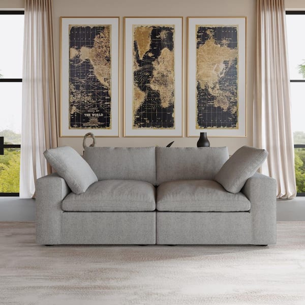 79 in. Square Arm 2-Piece Linen Modular Curved Soriana Loveseat Sectional Sofa Couch in Gray