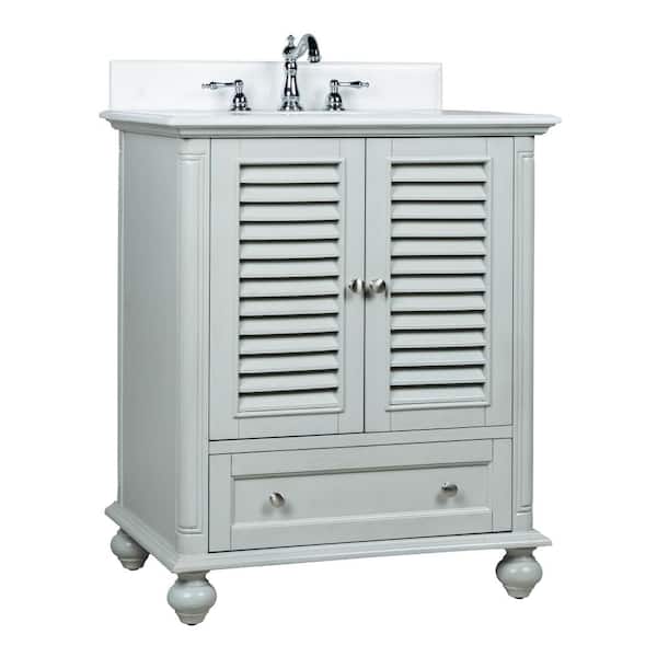 Benton Collection Keysville 30 in. W x 22 in D. x 36 in. H White marble Top in Gray with White Under mount porcelain Sink Vanity