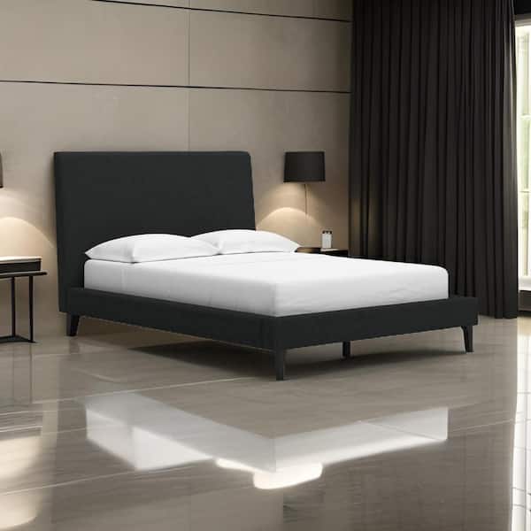Benjara Mooran Black Engineered Wood Frame Full Platform Bed with Panel Headboard