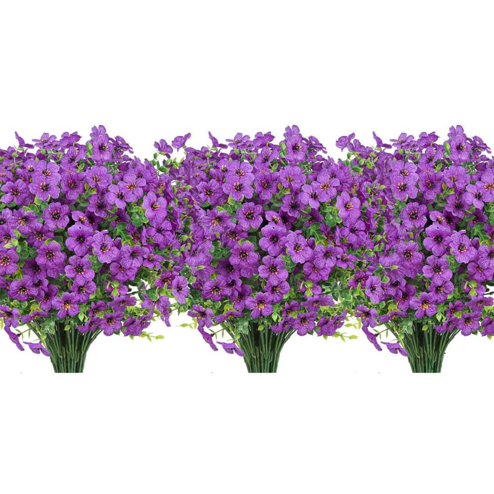 13.8 in. Purple Indoor/Outdoor Artificial Eucalyptus Flowers UV Resistant, 