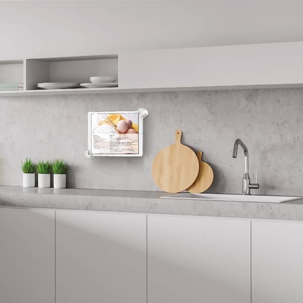 Barkan 7 in. - 14 in. Fixed Tablet Wall Mount Black Firm Tablet Clamp 360-Degree Rotation Very Low Profile