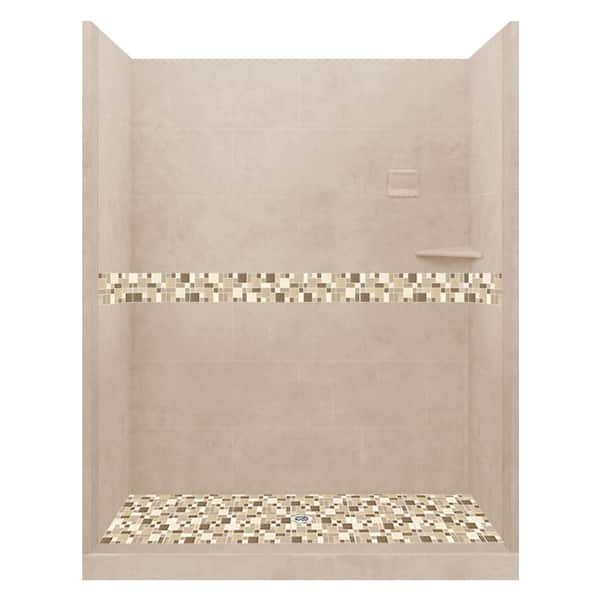 American Bath Factory Tuscany 60 in. L x 30 in. W x 80 in. H Alcove Shower Kit with Shower Wall and Shower Pan in Brown Sugar