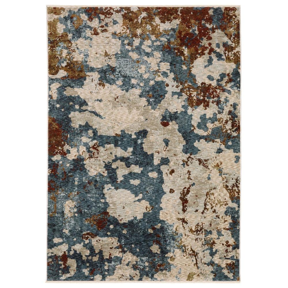 HomeRoots 10 ft. x 13 ft. Beige Rust And Teal Abstract Distressed with ...