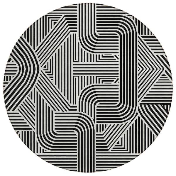 Chantille Machine Washable Indoor/Outdoor Abstract ACN917 Black 8 ft. x 8 ft. Area Rug